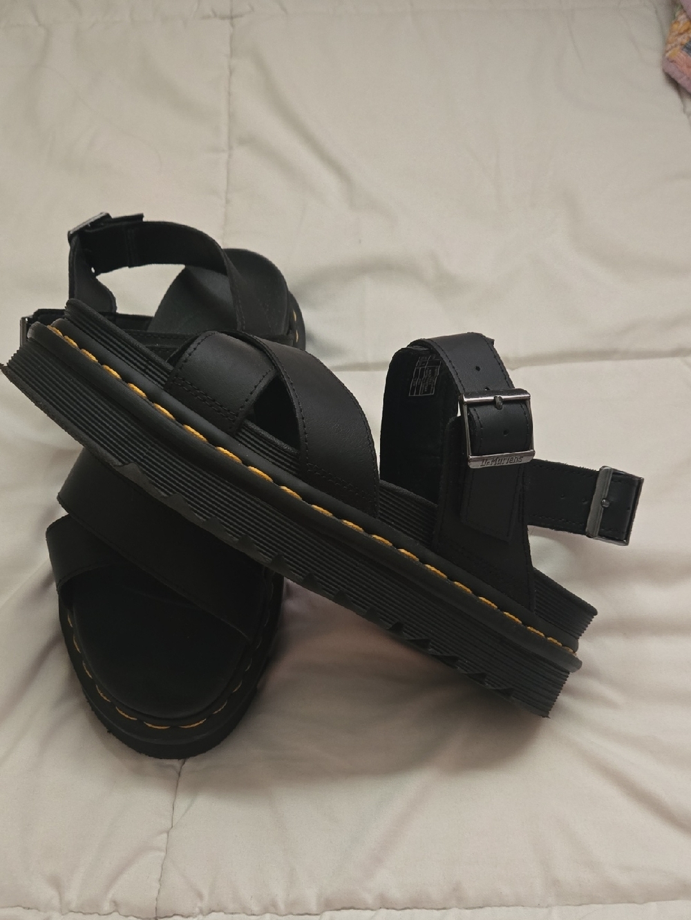 Dr. Martens Black Leather Sandal with Silver Buckle